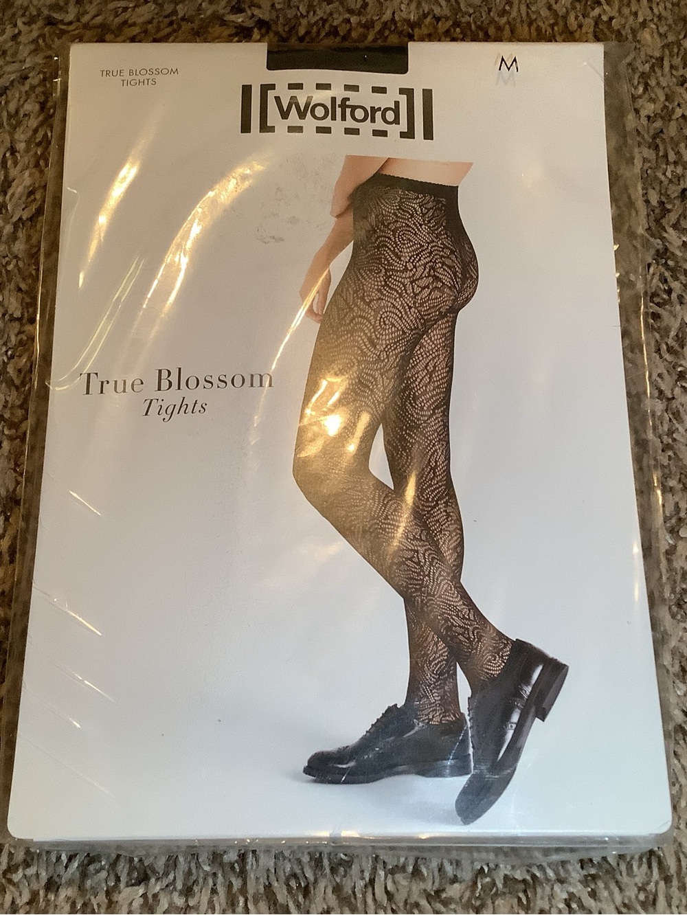 Wolford true blossom tights, color black, abstract flower petals, size: M